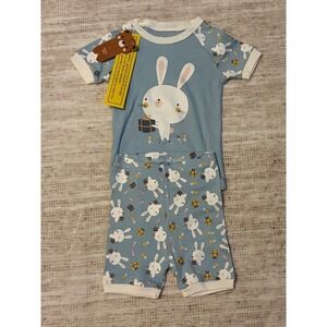 Vaenait Baby Blue Bunny Rabbit Pajama Set Short Sleeve Snug Fit 2PC NEW Size 3T